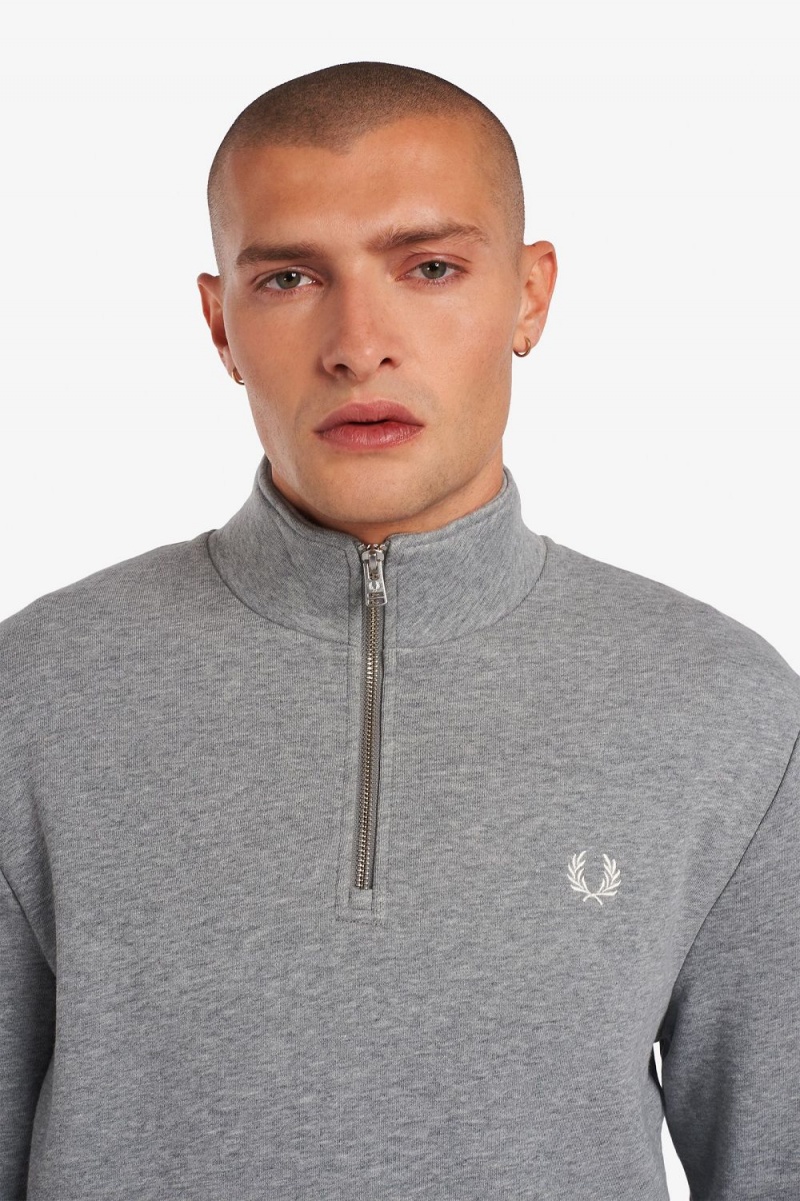 Fred Perry Half Zip Men's Sweatshirts Grey | QORWK5897