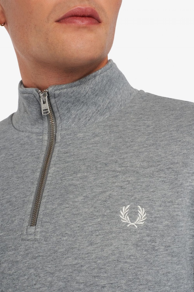 Fred Perry Half Zip Men's Sweatshirts Grey | QORWK5897