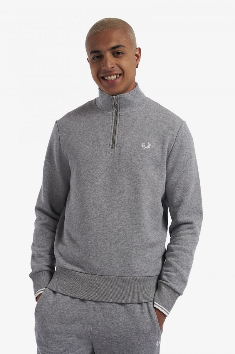 Fred Perry Half Zip Men\'s Sweatshirts Grey | QORWK5897