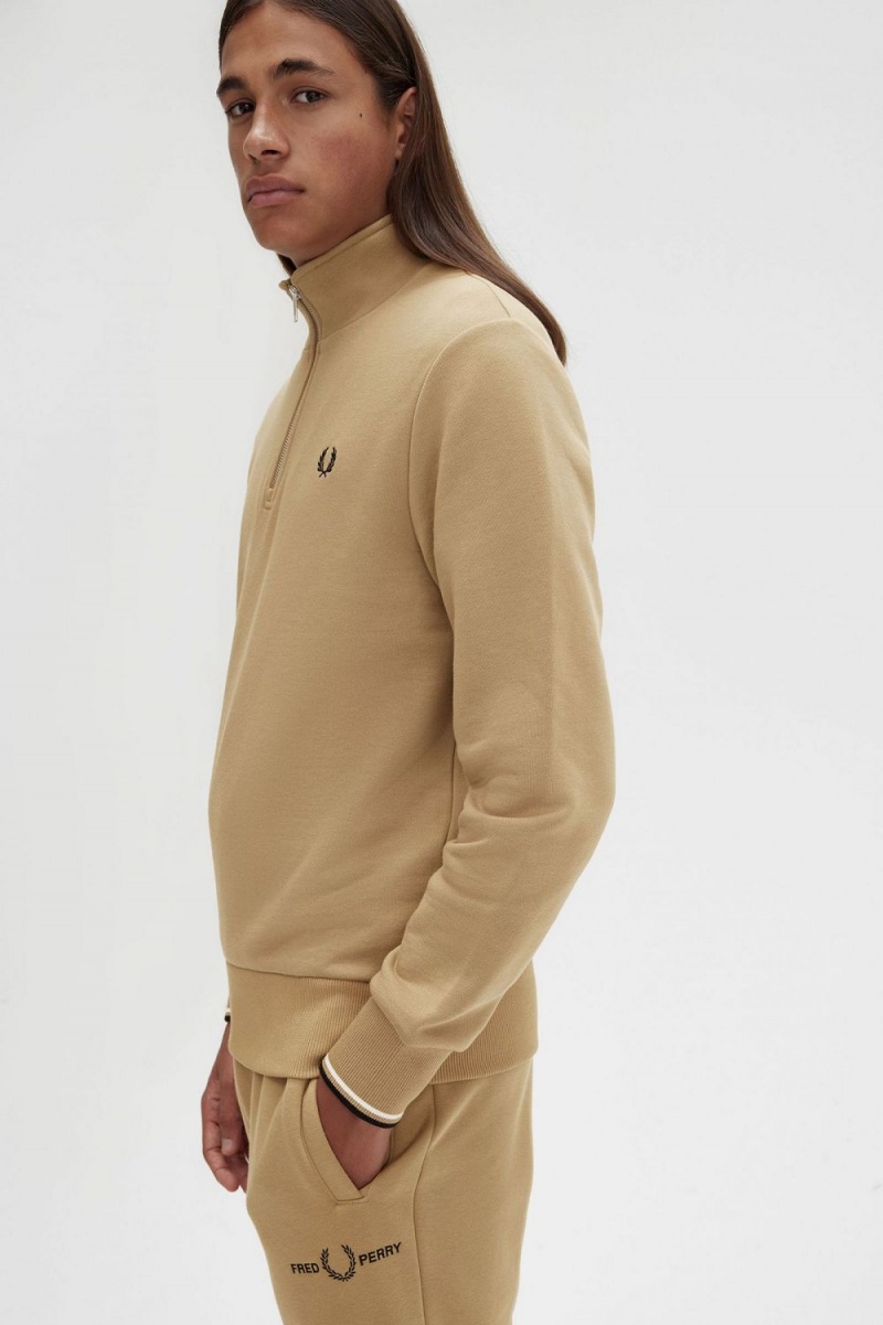 Fred Perry Half Zip Men's Sweatshirts Green | ADNVE2380