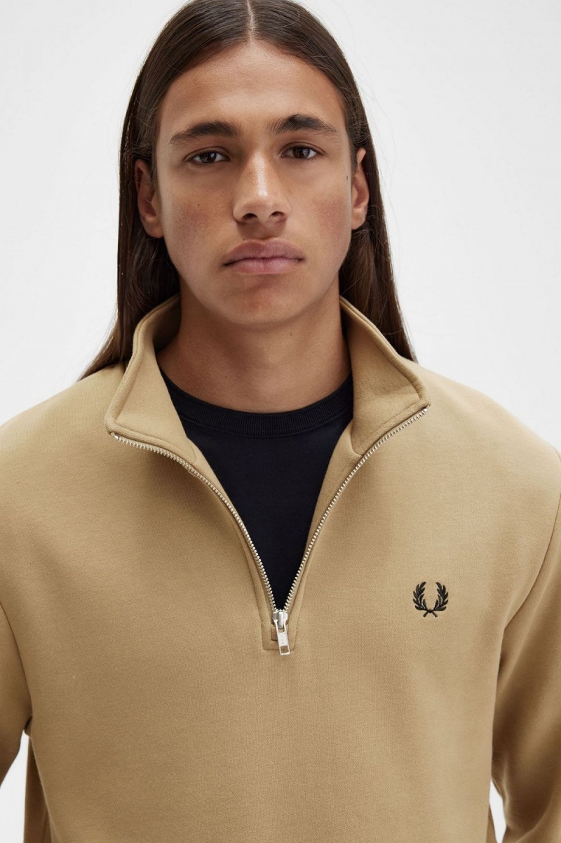 Fred Perry Half Zip Men's Sweatshirts Green | ADNVE2380