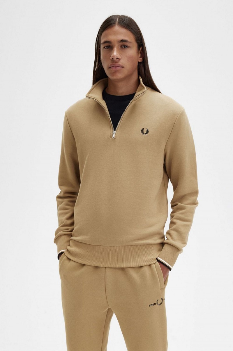 Fred Perry Half Zip Men's Sweatshirts Green | ADNVE2380