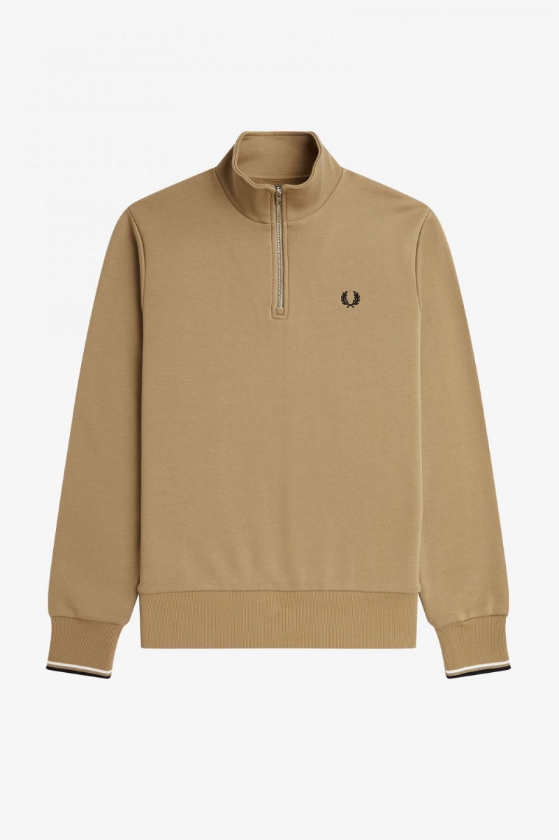 Fred Perry Half Zip Men's Sweatshirts Green | ADNVE2380