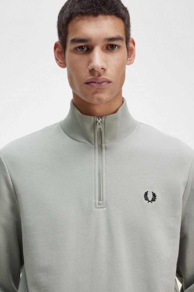 Fred Perry Half Zip Men's Sweatshirts Grey | XBKPH6438