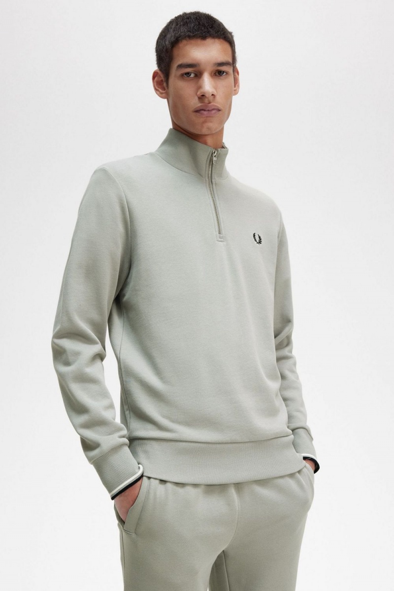 Fred Perry Half Zip Men's Sweatshirts Grey | XBKPH6438