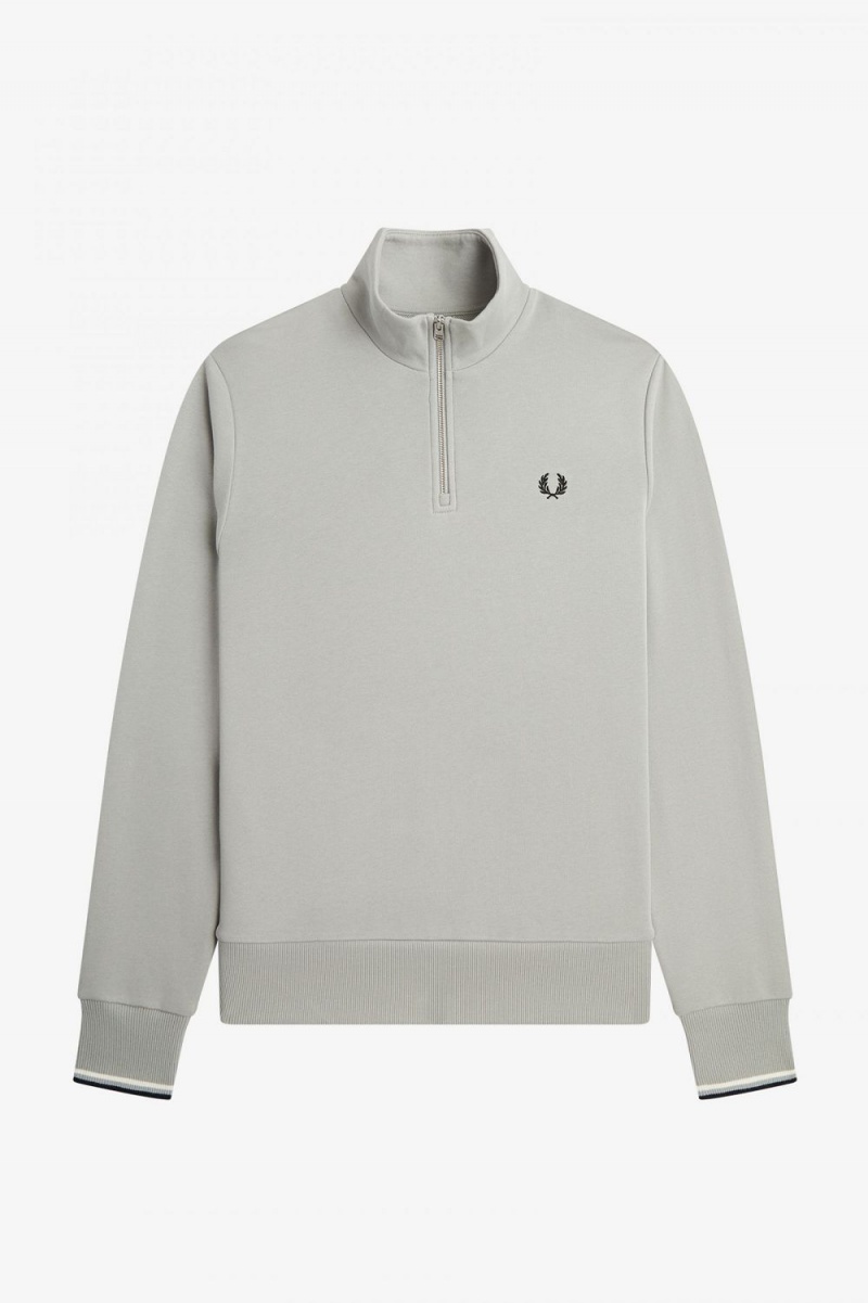 Fred Perry Half Zip Men's Sweatshirts Grey | XBKPH6438