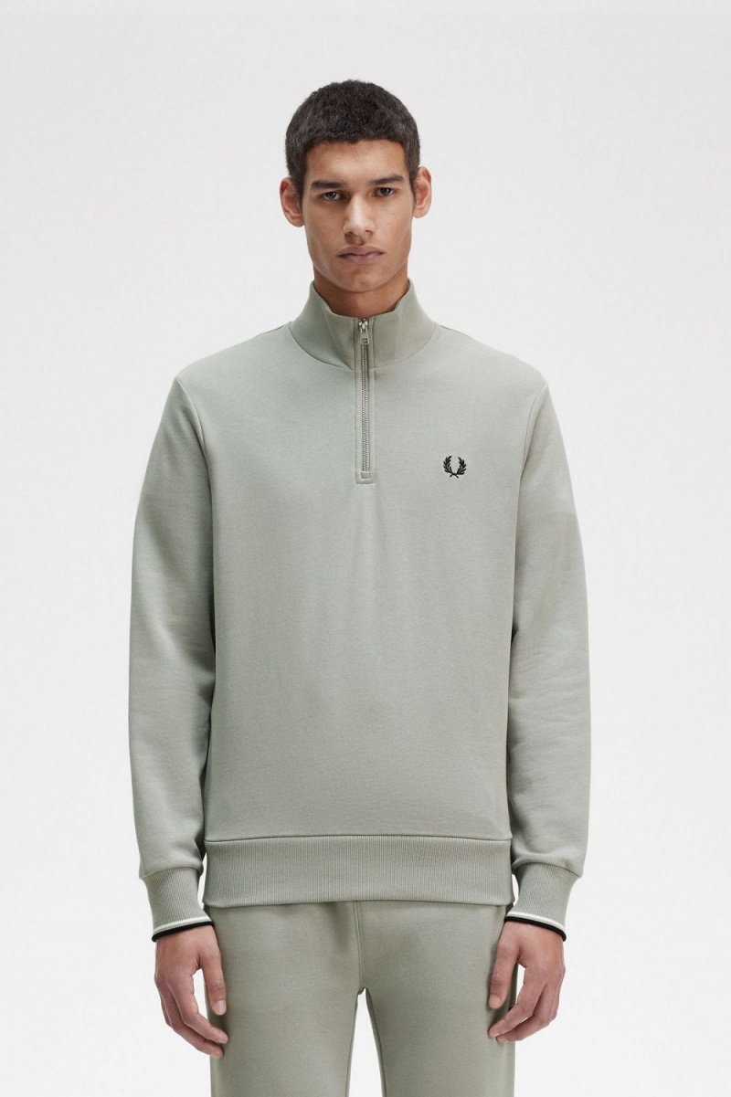 Fred Perry Half Zip Men\'s Sweatshirts Grey | XBKPH6438