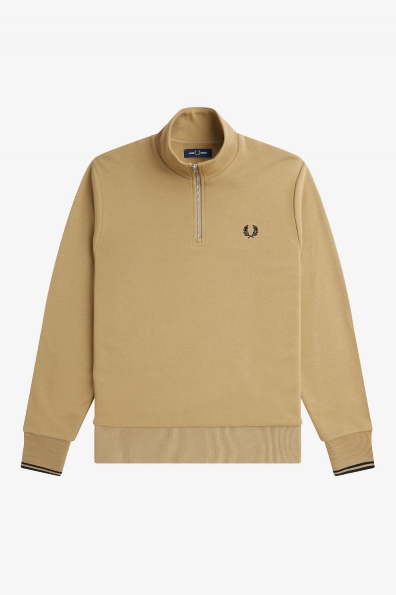 Fred Perry Half Zip Men's Sweatshirts Green Black | NTEJC7893