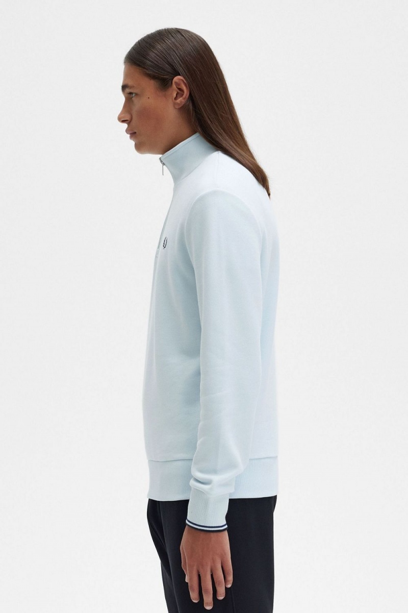 Fred Perry Half Zip Men's Sweatshirts Light Aqua | EOFSB7103