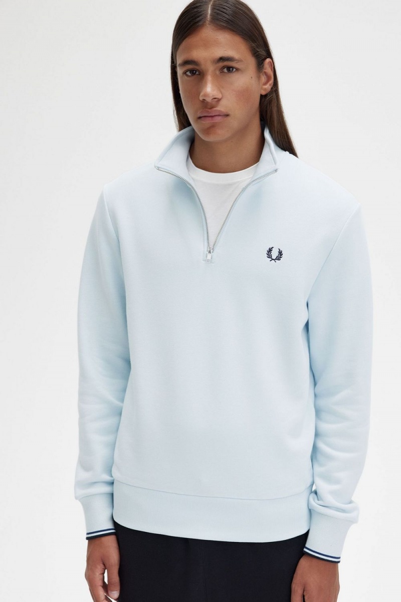 Fred Perry Half Zip Men's Sweatshirts Light Aqua | EOFSB7103