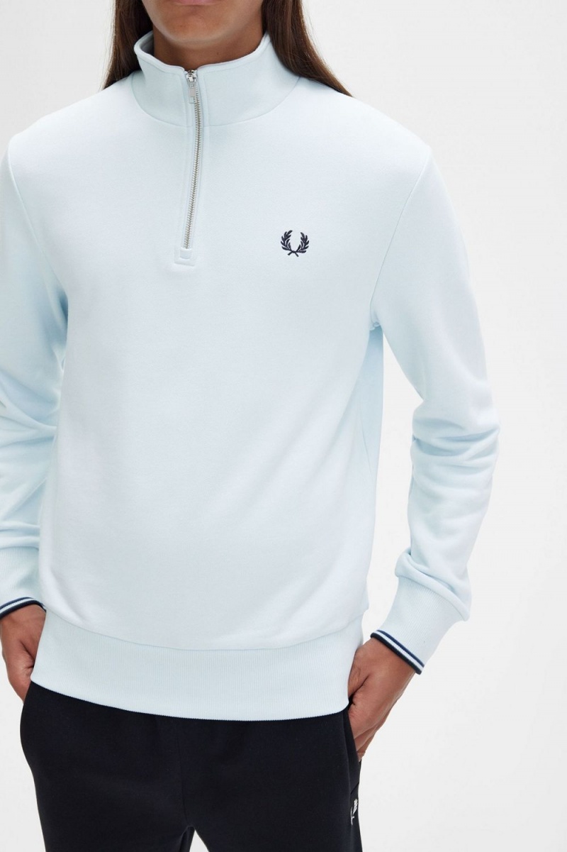 Fred Perry Half Zip Men's Sweatshirts Light Aqua | EOFSB7103