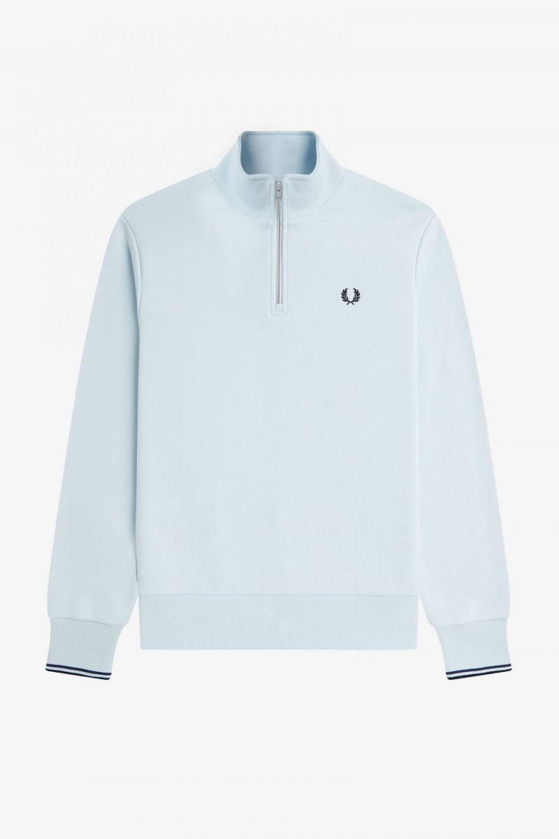 Fred Perry Half Zip Men's Sweatshirts Light Aqua | EOFSB7103