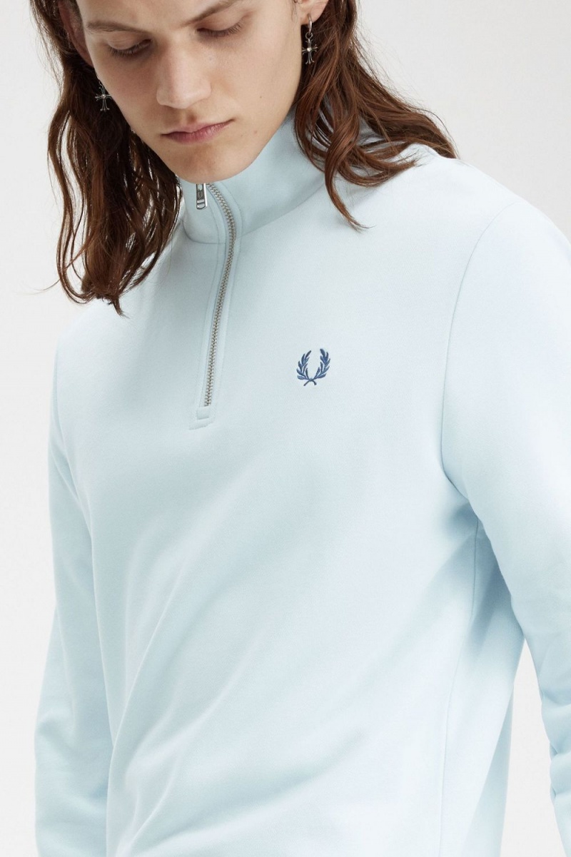 Fred Perry Half Zip Men's Sweatshirts Light Aqua Midnight Blue | QMWVD5136