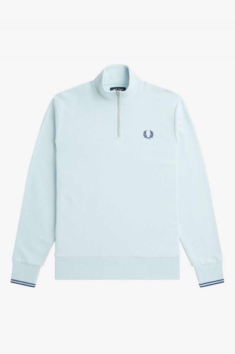 Fred Perry Half Zip Men's Sweatshirts Light Aqua Midnight Blue | QMWVD5136