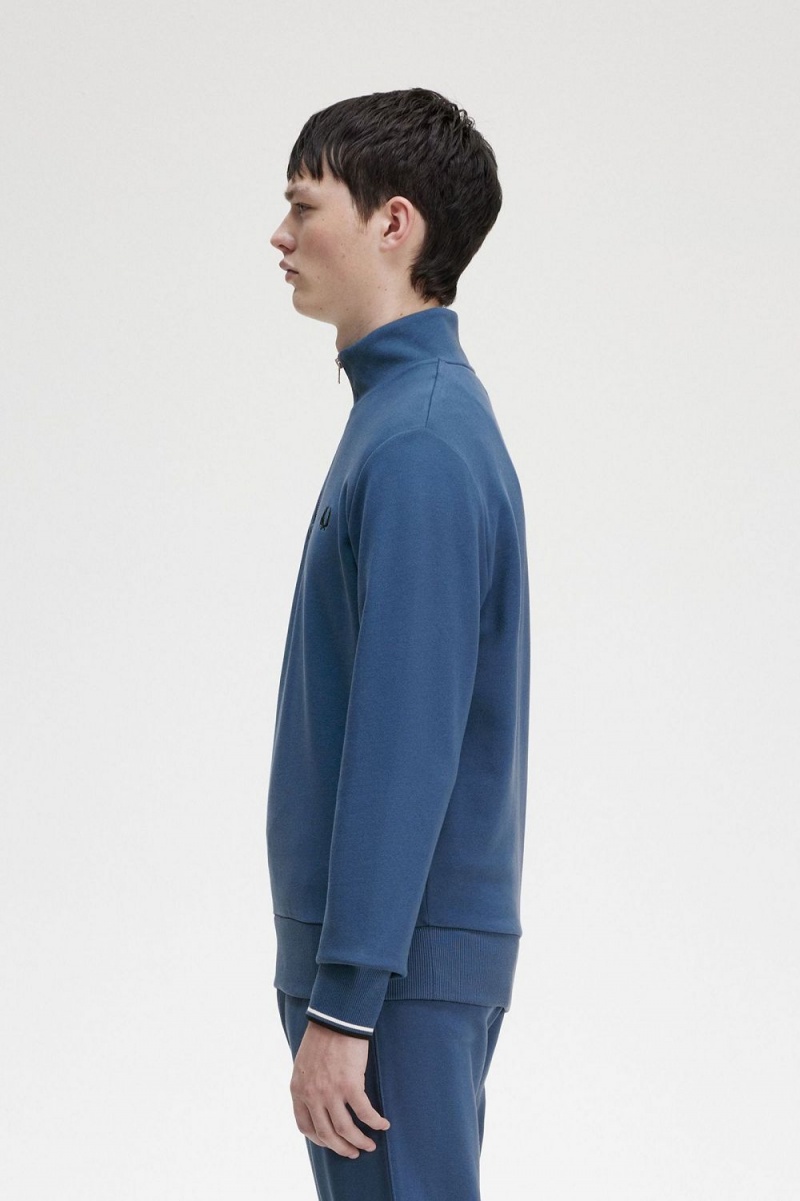 Fred Perry Half Zip Men's Sweatshirts Midnight Blue | ZXGWN0631