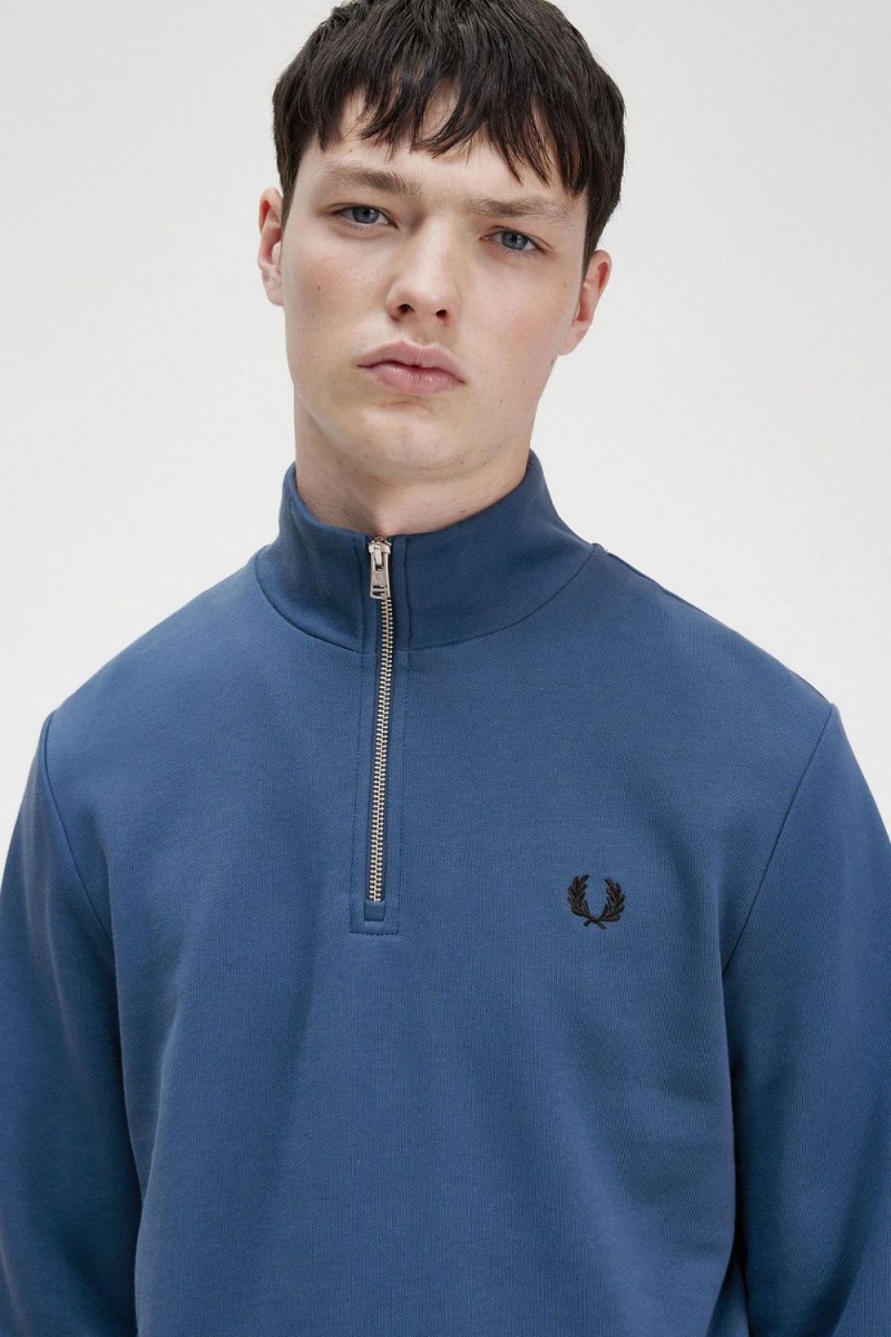 Fred Perry Half Zip Men's Sweatshirts Midnight Blue | ZXGWN0631