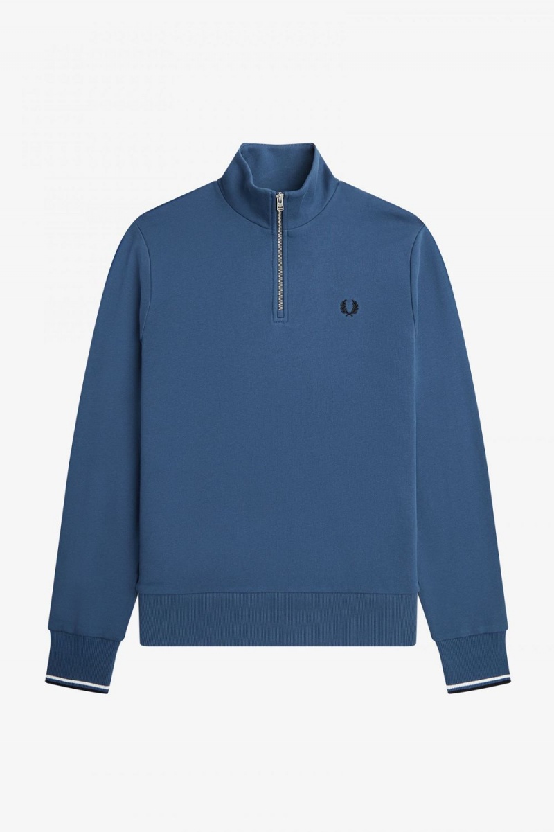 Fred Perry Half Zip Men's Sweatshirts Midnight Blue | ZXGWN0631