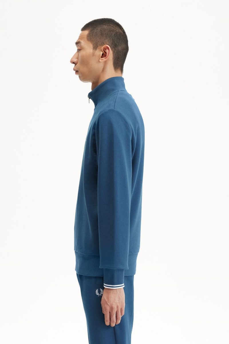 Fred Perry Half Zip Men's Sweatshirts Midnight Blue Light Aqua | KLDNJ3901