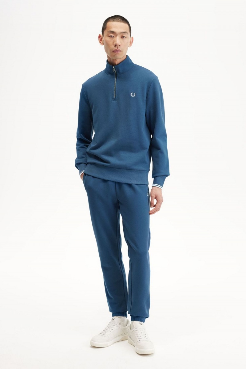 Fred Perry Half Zip Men's Sweatshirts Midnight Blue Light Aqua | KLDNJ3901