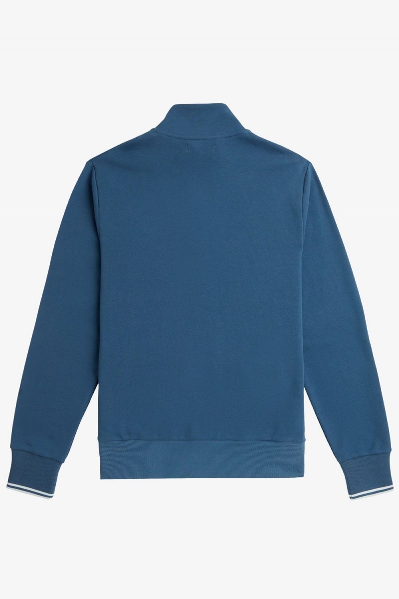 Fred Perry Half Zip Men's Sweatshirts Midnight Blue Light Aqua | KLDNJ3901