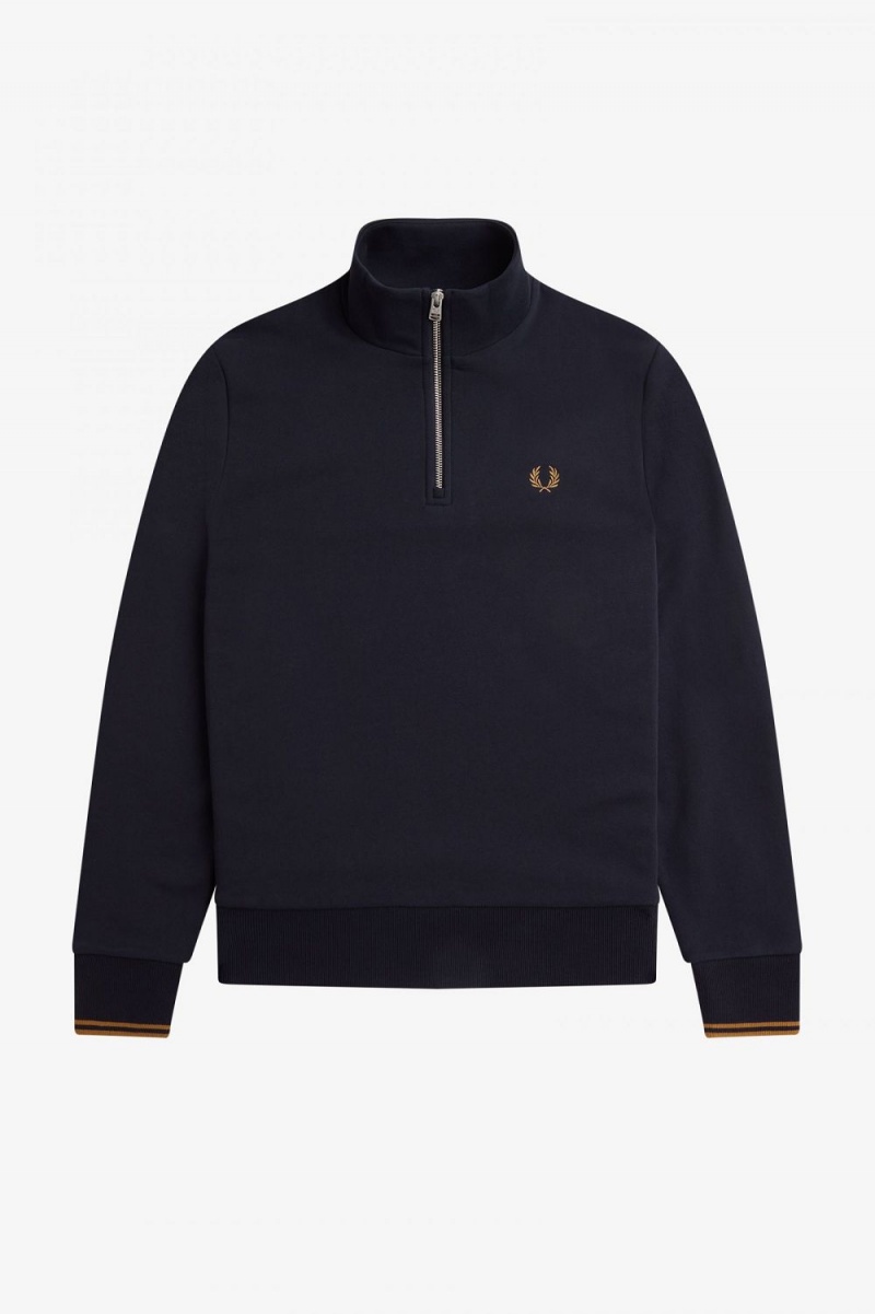 Fred Perry Half Zip Men's Sweatshirts Navy Dark Coffee | KADUN1058