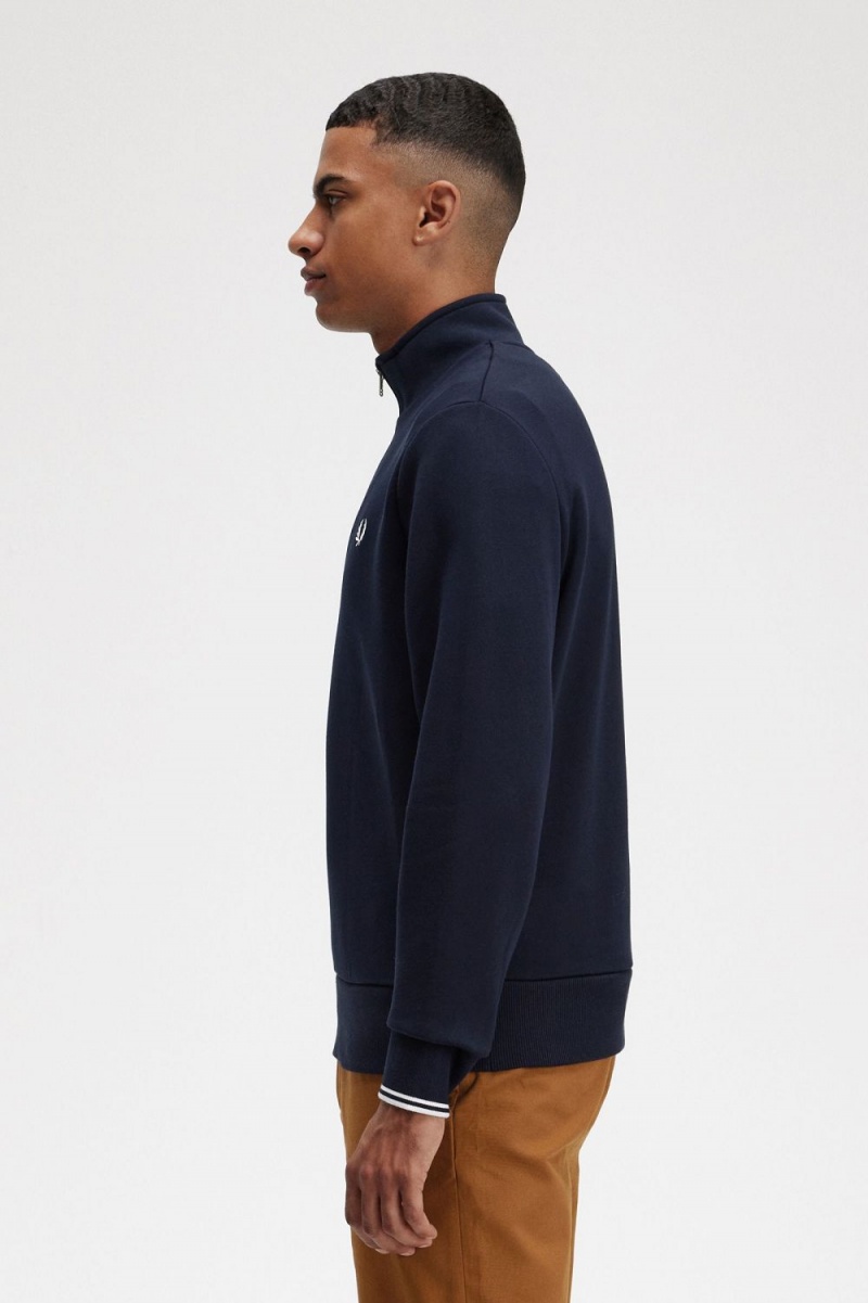 Fred Perry Half Zip Men's Sweatshirts Navy | NYRHV1529