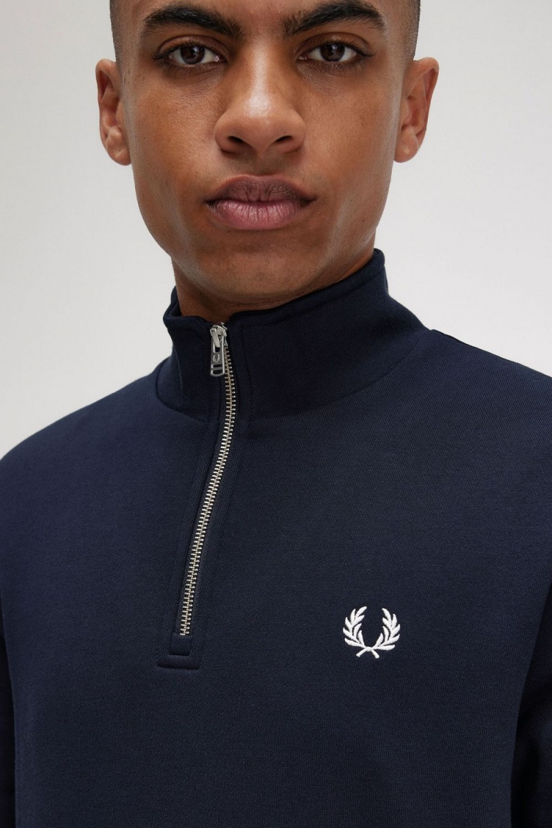 Fred Perry Half Zip Men's Sweatshirts Navy | NYRHV1529