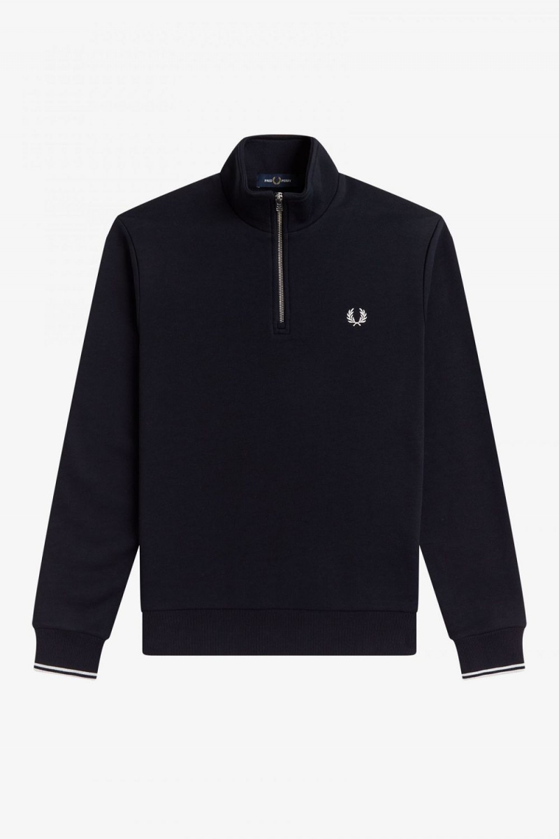 Fred Perry Half Zip Men's Sweatshirts Navy | NYRHV1529