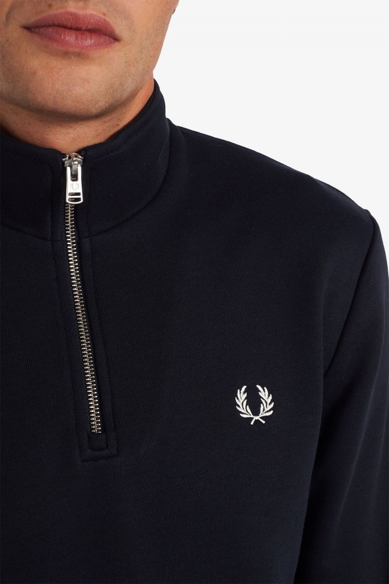 Fred Perry Half Zip Men's Sweatshirts Navy | NYRHV1529