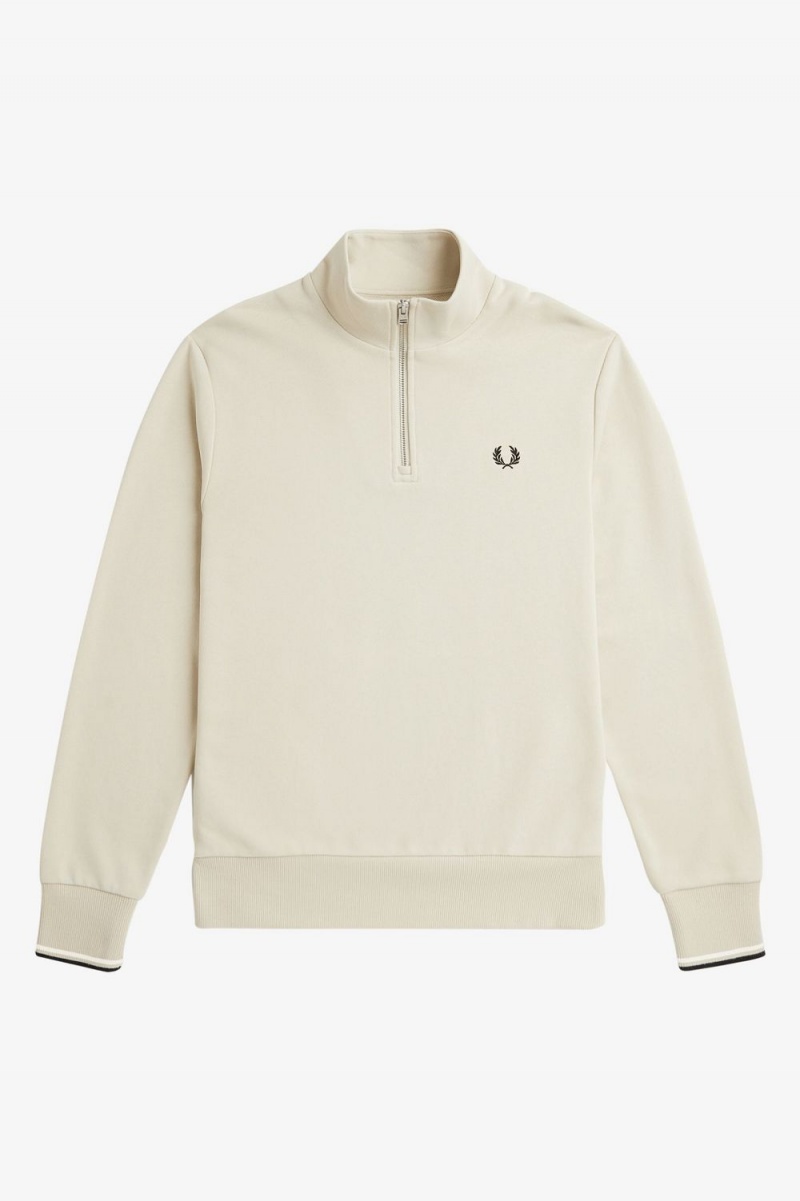 Fred Perry Half Zip Men's Sweatshirts Oatmeal Black | QTMSJ8643