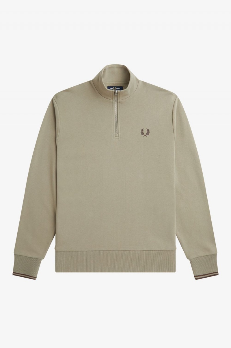 Fred Perry Half Zip Men's Sweatshirts Warm Grey Dark Red | ZWUPM7295