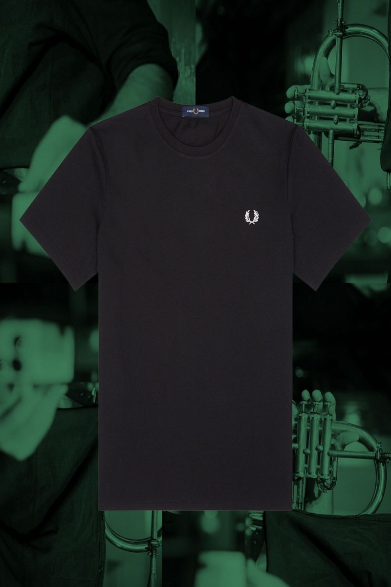 Fred Perry Hamburg Ringer Men's T-Shirt Black | YKDOR3410