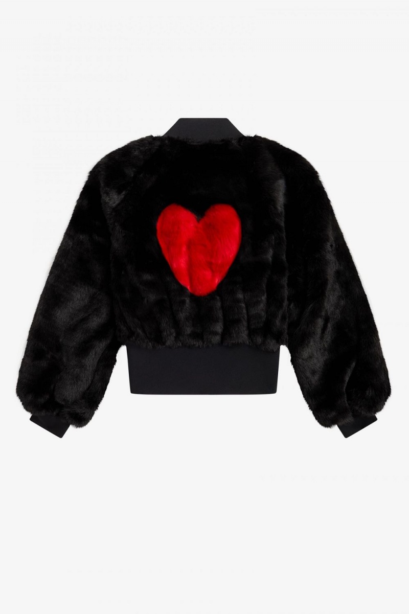 Fred Perry Heart Detail Faux Fur Women's Jackets Black | MWHVA1357