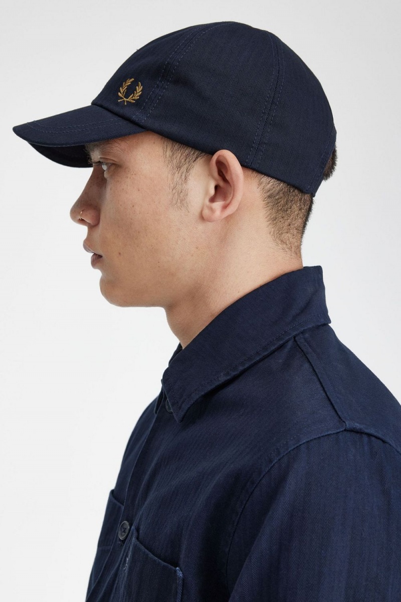 Fred Perry Herringbone Men's Caps Navy | UERVB1597