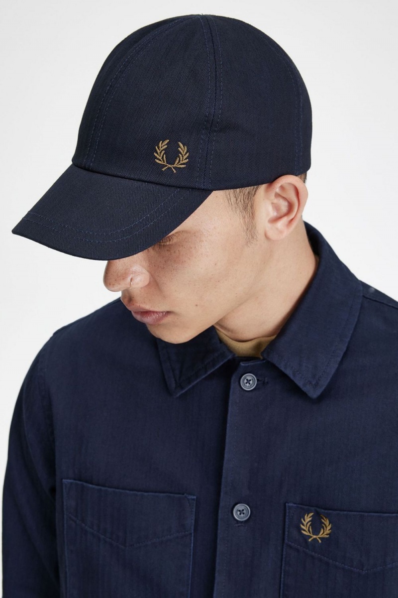 Fred Perry Herringbone Men's Caps Navy | UERVB1597