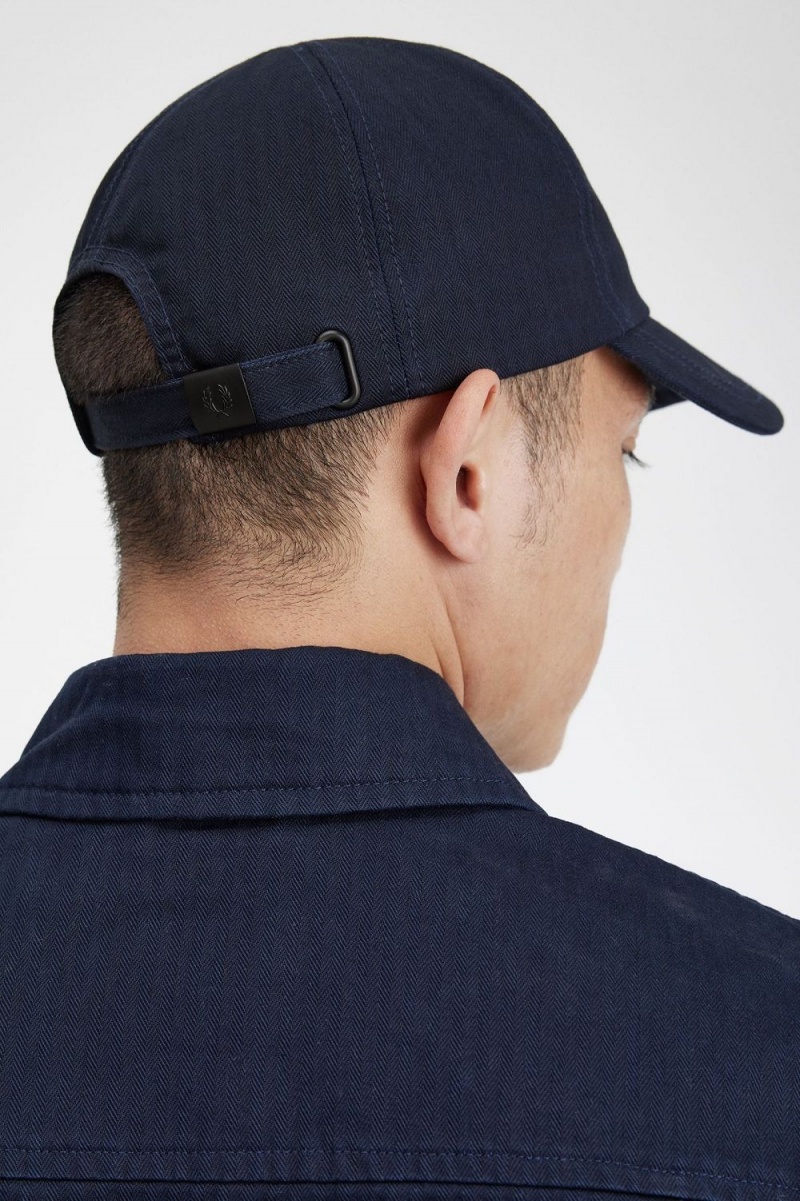 Fred Perry Herringbone Men's Caps Navy | UERVB1597