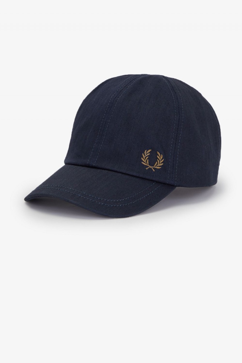 Fred Perry Herringbone Men's Caps Navy | UERVB1597