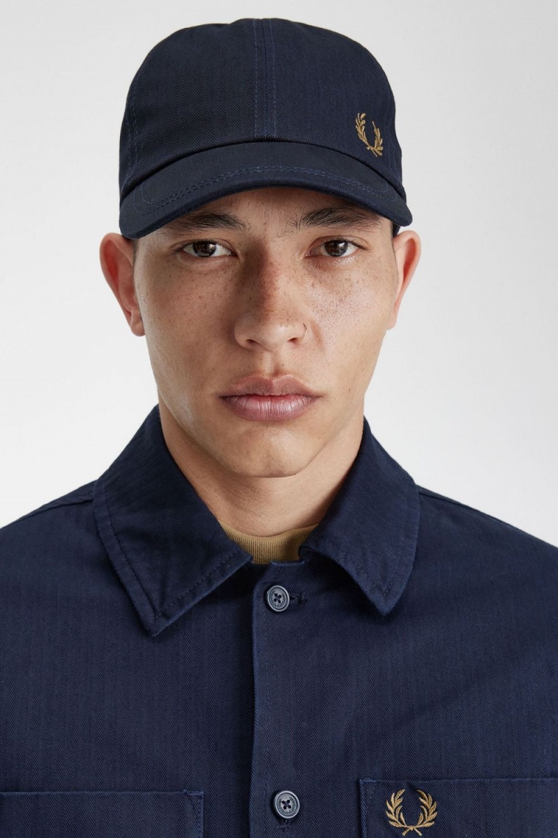 Fred Perry Herringbone Men\'s Caps Navy | UERVB1597