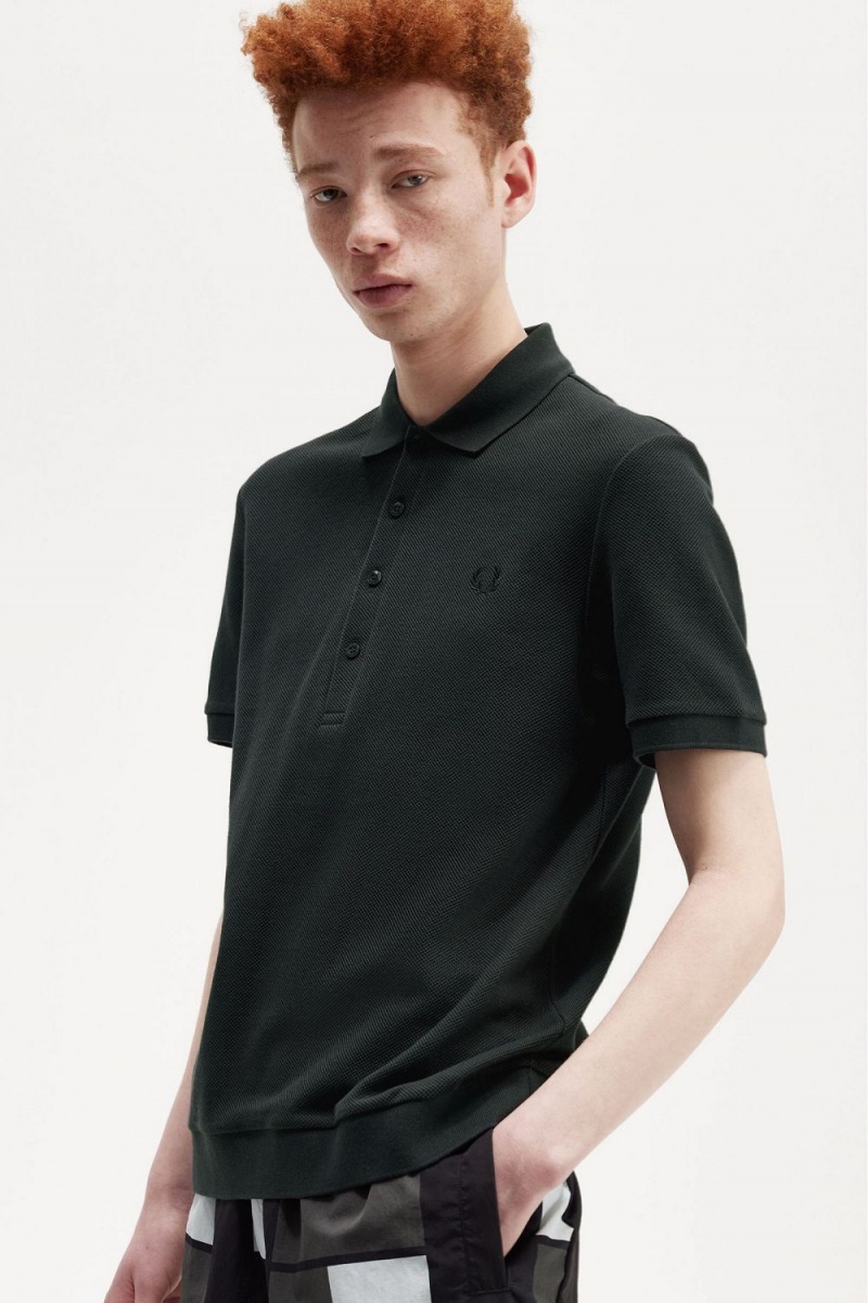 Fred Perry Honeycomb Cotton Men's Polo Shirt Night Green | DYBTA9328