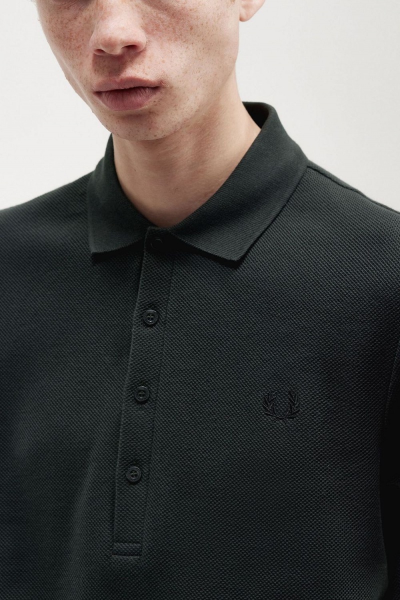 Fred Perry Honeycomb Cotton Men's Polo Shirt Night Green | DYBTA9328