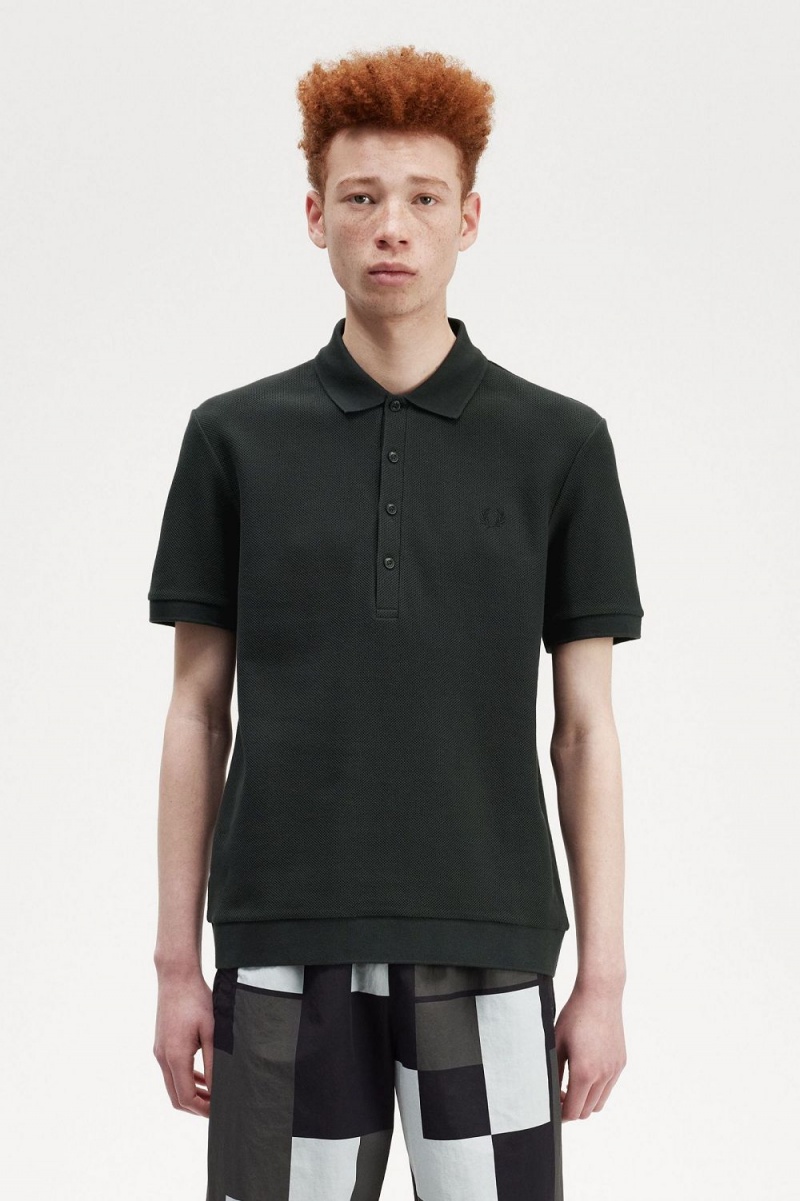 Fred Perry Honeycomb Cotton Men\'s Polo Shirt Night Green | DYBTA9328