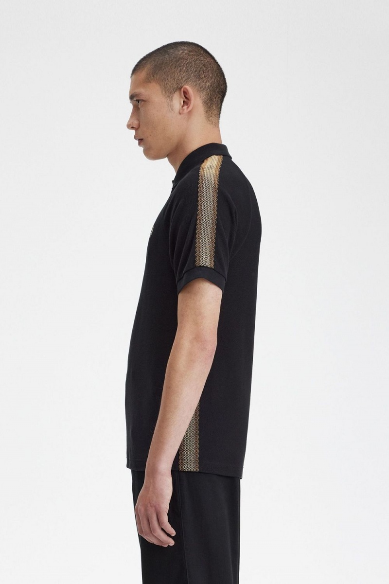 Fred Perry Honeycomb Taped Men's Polo Shirt Black | FQVDG1520