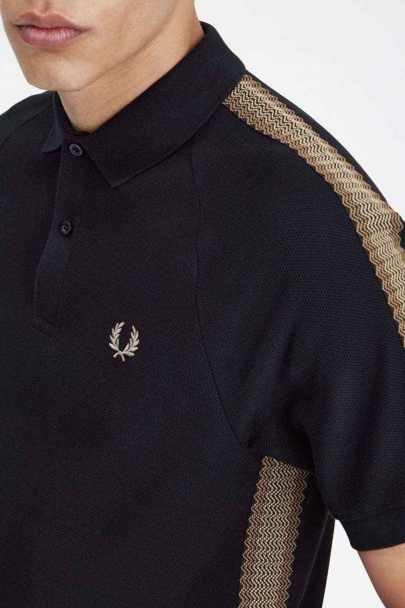 Fred Perry Honeycomb Taped Men's Polo Shirt Black | FQVDG1520