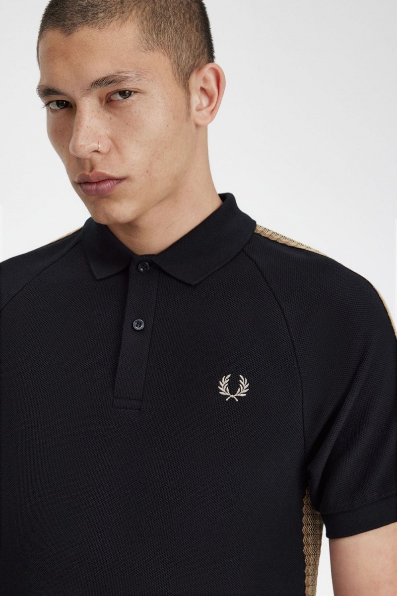 Fred Perry Honeycomb Taped Men's Polo Shirt Black | FQVDG1520