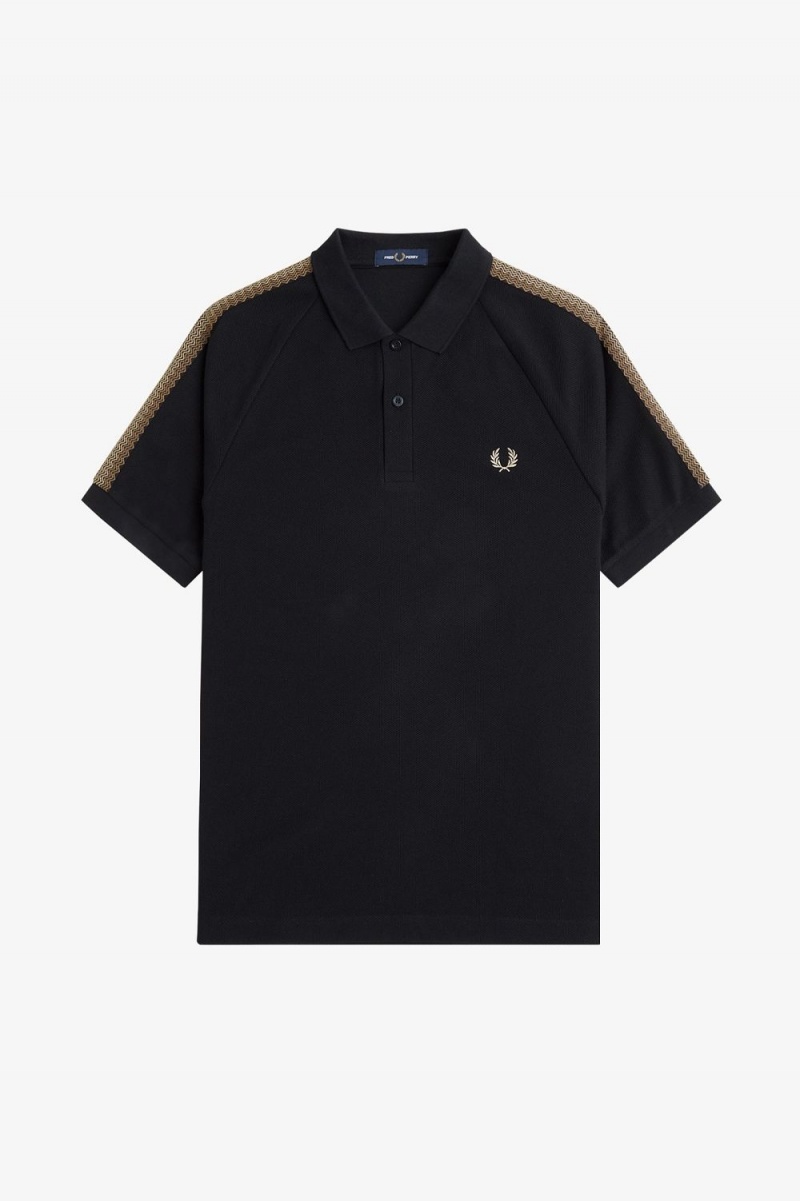 Fred Perry Honeycomb Taped Men's Polo Shirt Black | FQVDG1520