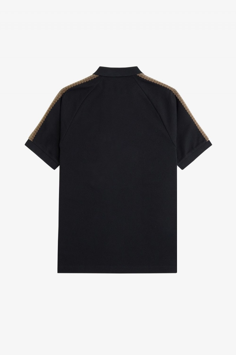 Fred Perry Honeycomb Taped Men's Polo Shirt Black | FQVDG1520