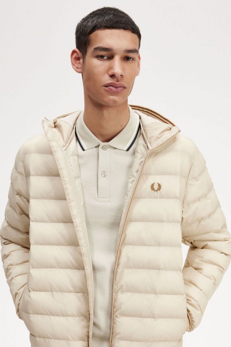 Fred Perry Hooded Insulated Men's Jackets Oatmeal | DIONP0852