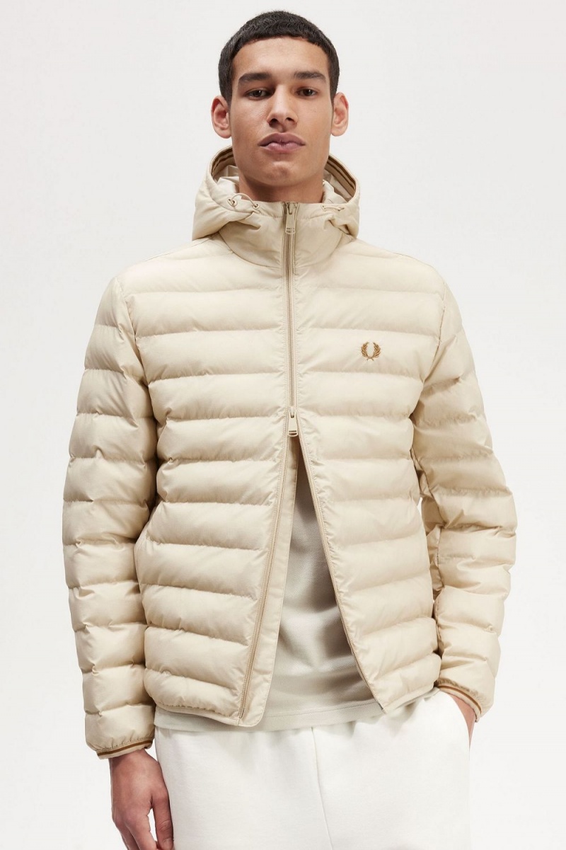 Fred Perry Hooded Insulated Men's Jackets Oatmeal | DIONP0852