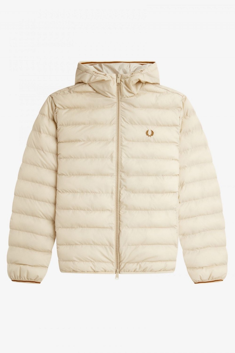 Fred Perry Hooded Insulated Men's Jackets Oatmeal | DIONP0852