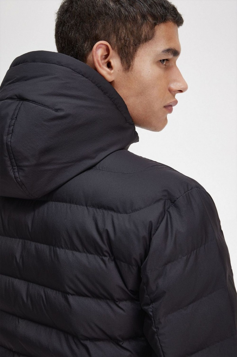 Fred Perry Hooded Insulated Men's Jackets Black | MJOKD6943